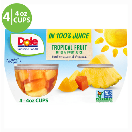 (4 Pack) Dole Tropical Fruit Cups in 100% Fruit Juice, 4 oz