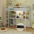 thumbnail image 2 of Costway Lit Mezzanine Double avec Lumière DEL et Prise de Courant, Étagères de Rangement de Bureau et Armoire, 2 of 10