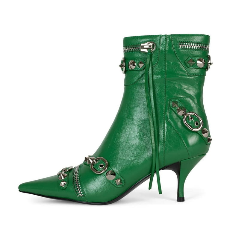 XYD Women Rivets Studded Ankle Boots Pointed Toe Kitten Low Heels Zipped Short Booties Dress Club Shoes Size 15.5 Green - Walmart.com XYD Women Rivets Studded Ankle Boots Pointed Toe Kitten Low Heels Zipped Short Booties Dress Club Shoes Size 15.5 Green - Walmart.com