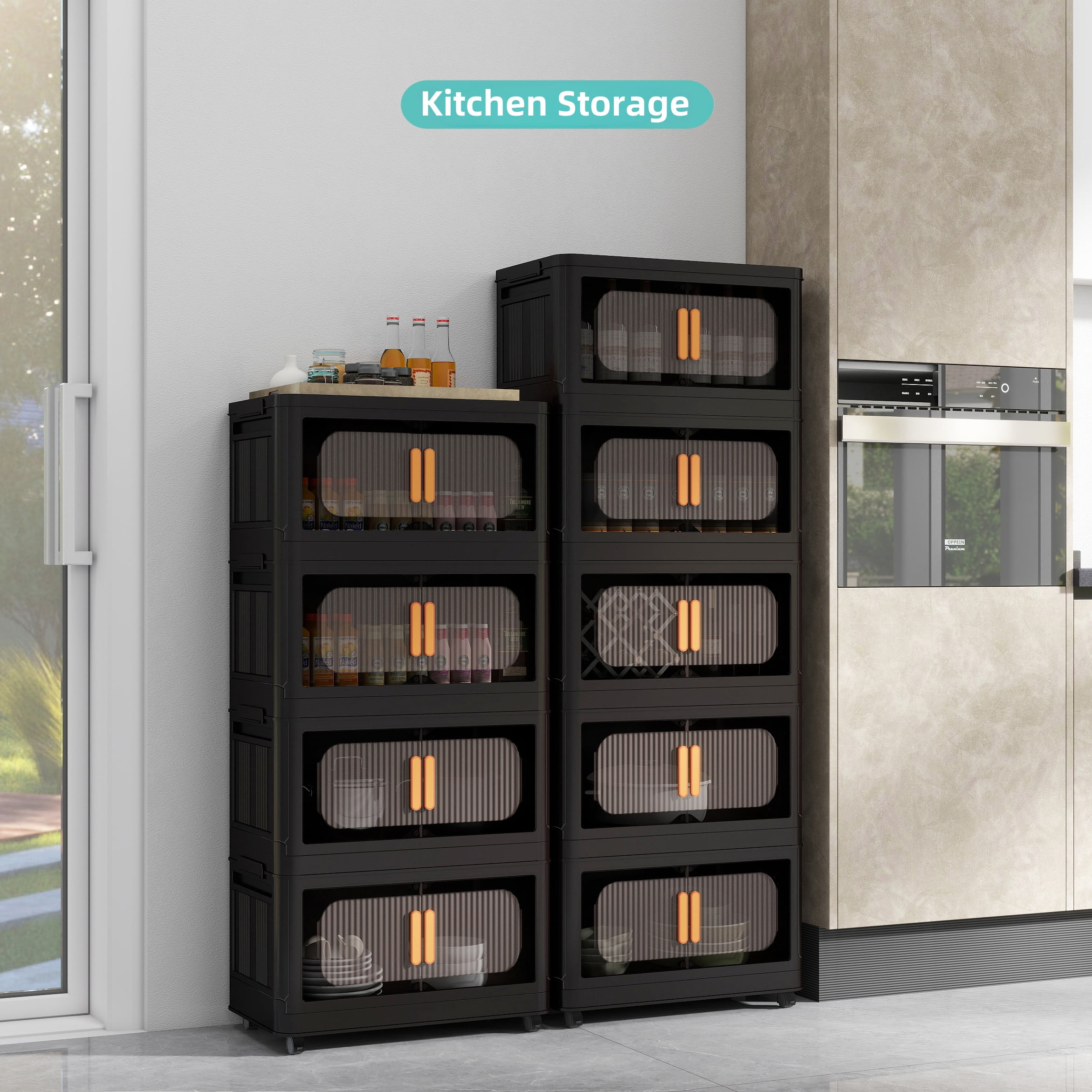 Aukfa 4 Tier Collapsible Storage Bins,Rolling Utility Organize Storage Cart,Black