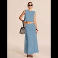 thumbnail image 4 of Vestido Maxi Plisado Fluido para Mujer, Vestido Maxi de Cintura Alta, Vestido Maxi de Fantasía Azul y Verde S, 4 of 8