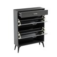 thumbnail image 3 of 4 Tier Shoe Storage Cabinet with 3 Flip Drawers, Modern Wood Base Shoe Cabinet with Metal Leg, Freestanding Shoe Storage Cabinet with Boot Position for Entryway, Living Room, Bedroom, Antique Gray, 3 of 7