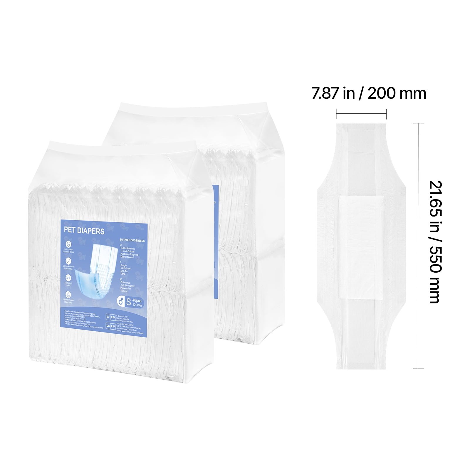 KFFKFF Disposable Male Dog Diapers, Highly Absorbent Belly Bands with Leak Protection and Wetness Indicator, Ideal for Training, Incontinence, and Dogs in Heat - Small, 96 Pack (2 x 48)