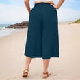 thumbnail image 4 of Trikvn Wide Leg Capri Pants For Women Plus Size High Waisted Drawstring Casual Cropped Trousers With Pockets Crinkle Flowy Summer Beach Culottes, 4 of 6