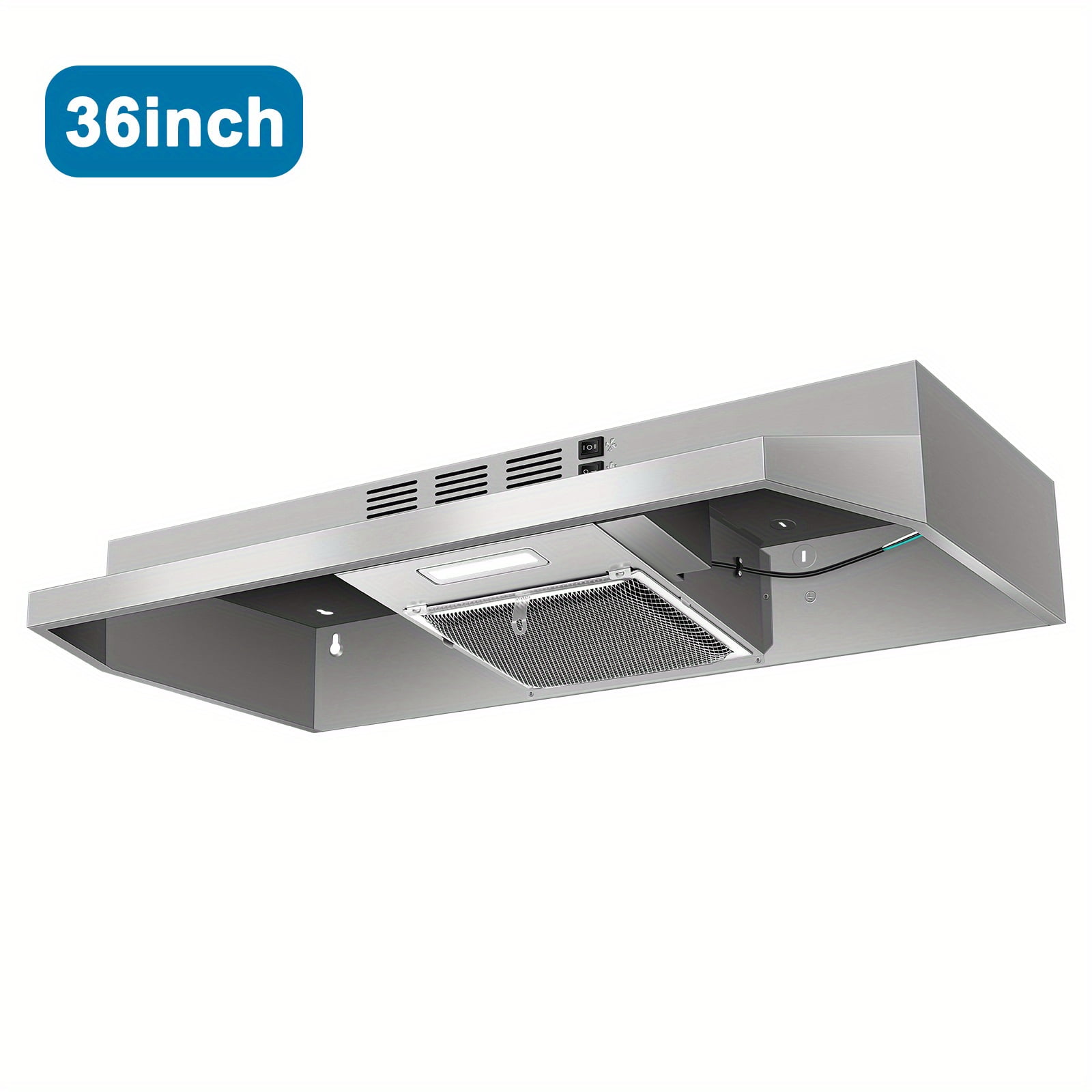 Under Cabinet Range Hood 36 inch, Ducted/Ductless Vent Hood with 2 Speeds Fan, Black Range Hood with Rocker Button Control, Kitchen Hood 280CFM, Bright LED Light