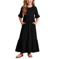 thumbnail image 3 of Busydd Girls Maxi Dress 4-14 Years Casual Short Sleeves Ruffle Hem Girls Dresses Fashion Tiered Solid Color Flowy Long Dress with Pockets 9-10 Years, 3 of 8