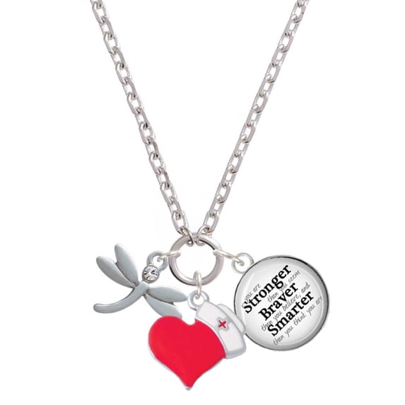 Delight Jewelry Silvertone Small Dragonfly with Crystal - Red Heart Nurse Strong Zoe Necklace