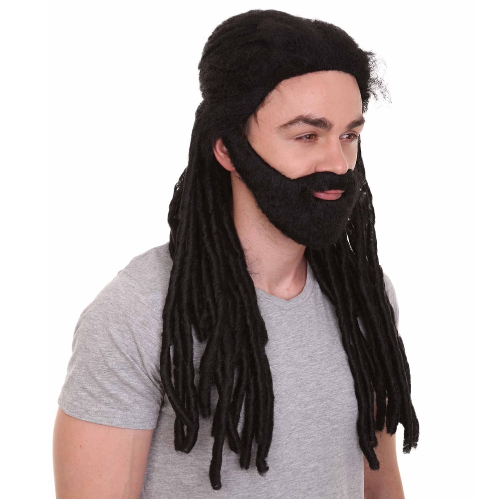 HPO Adult Men's Iconic Wig, Long Length Black Color Braided Hair, Breathable Capless Cap Design, Synthetic Fiber