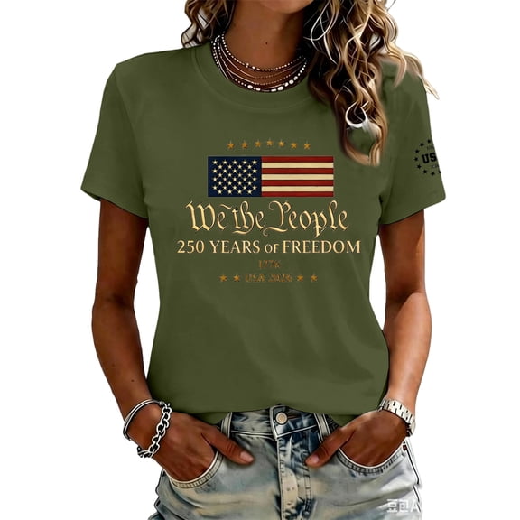 250th Anniversary USA Shirt Women American Flag T-Shirt We the People 250 Years of Freedom Tops 1776-2026 4th of July Shirts