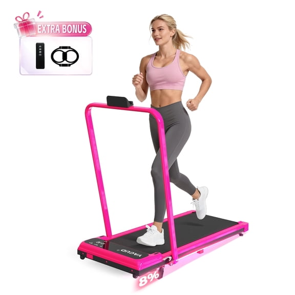 Yagud Walking Pad Treadmill with Handle Bar and Adjustable Incline, 3.8HP Portable Electric Treadmills with Wheels for Home, Home Treadmills with Incline, 0.5-3.8MPH, Bright Red