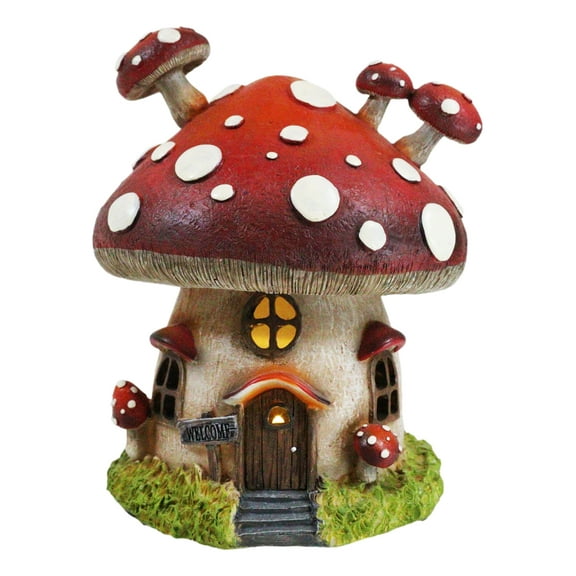 Fairy Garden Giant Toadstool Mushrooms Cottage House With LED Light Figurine