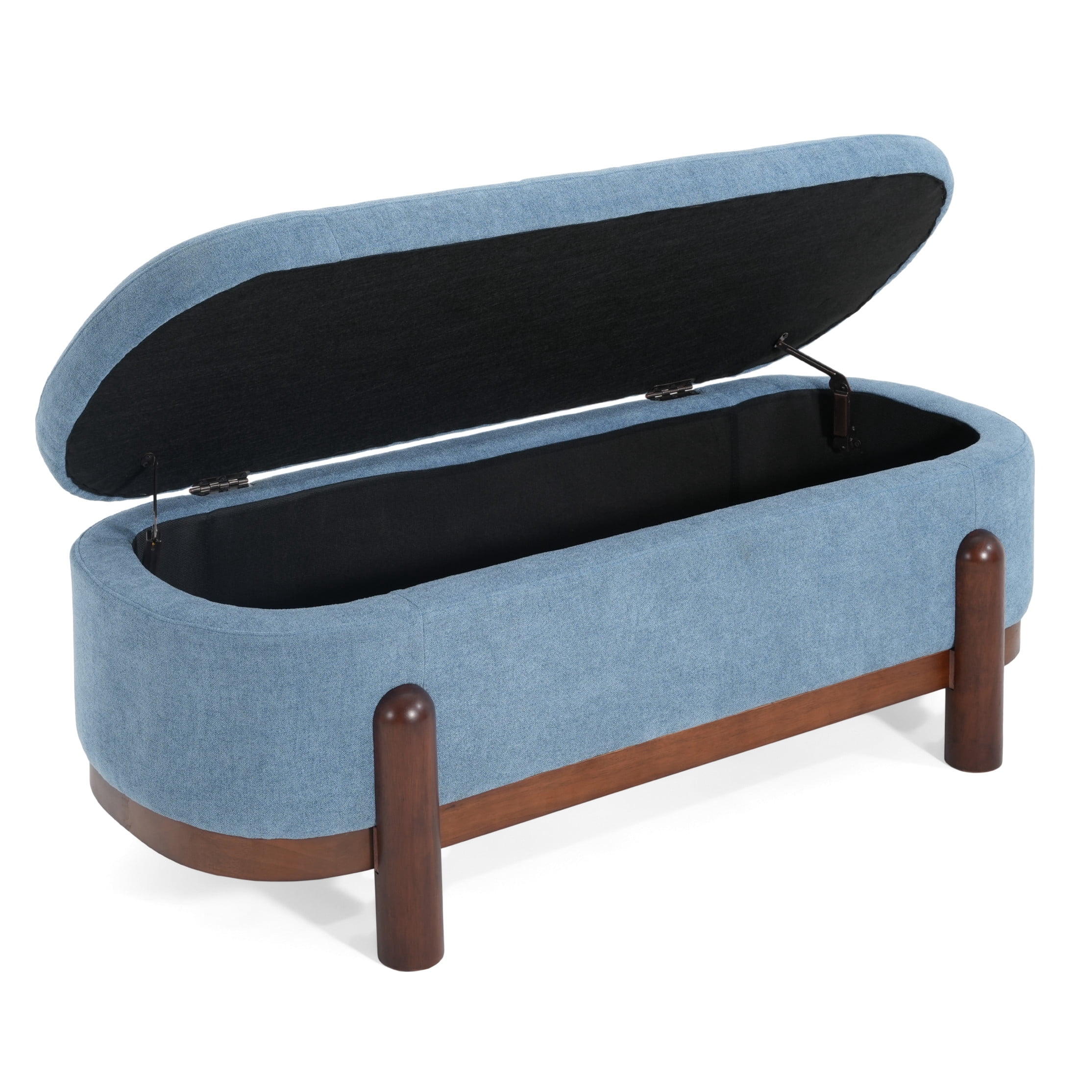 Christopher Knight Home Upholstered Oval Storage Ottoman Bench with Solid Wood Frame, Blue+Brown