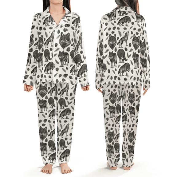 Vintage Wolf Pajama Set, Animal Lover Pajamas, Nature-Inspired Sleepwear, Meaningful Gift for Holidays, Valentine’s Day, and Birthdays