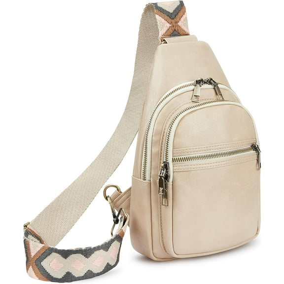 Women's Vegan Leather Sling Bag Packs Small Zipper Crossbody Chest Backpacks