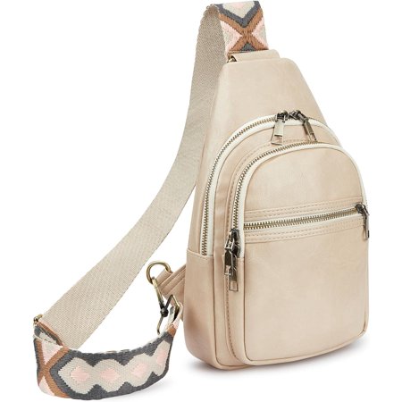 Women's Vegan Leather Sling Bag Packs Small Zipper Crossbody Chest Backpacks