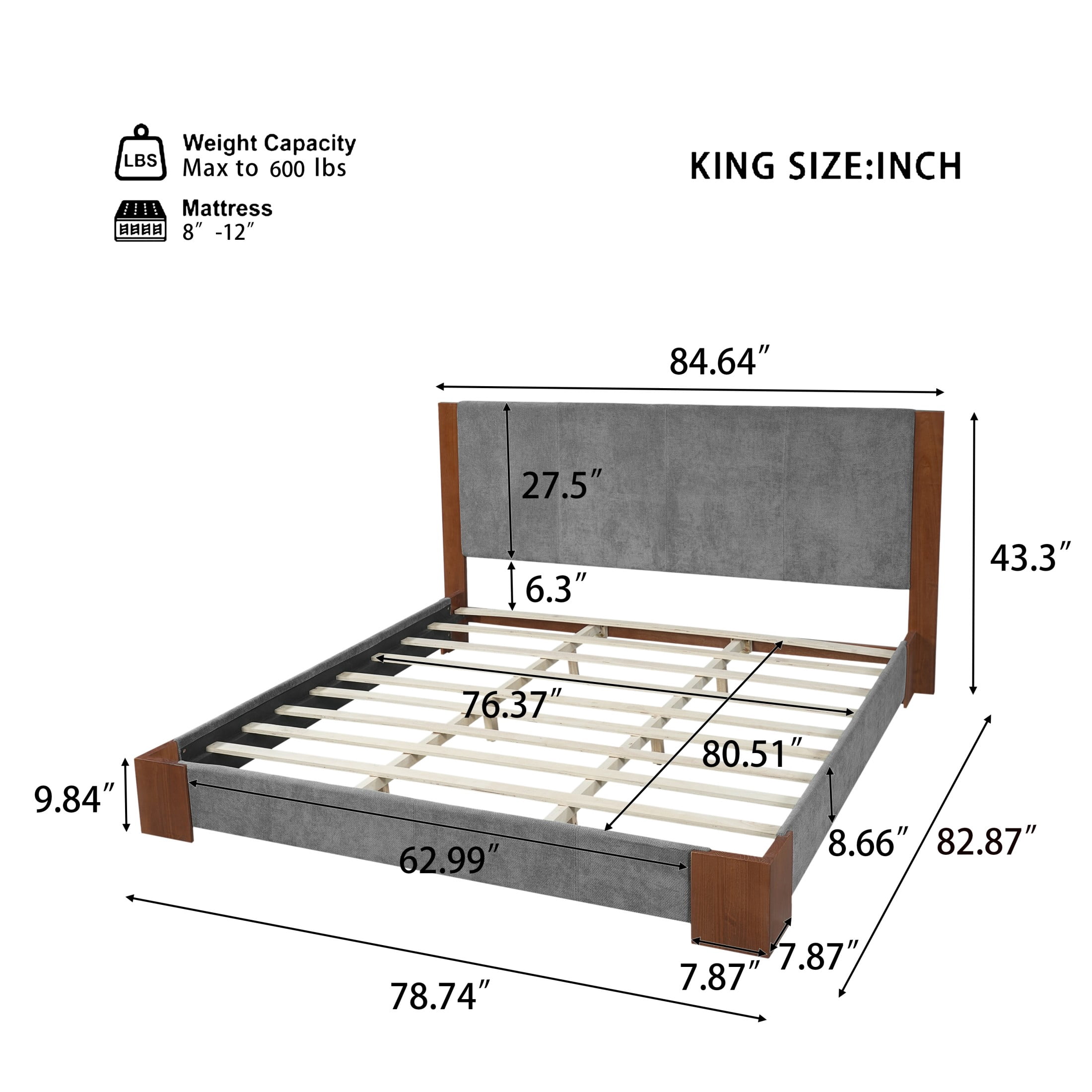 Christopher Knight Home Modern King Size Upholstered Platform Bed with Headboard, Gray+Espresso