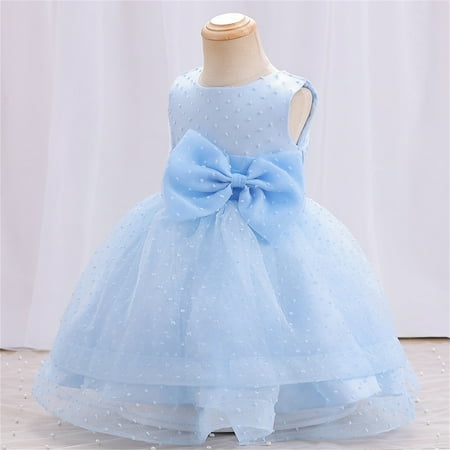 

Aayomet Flower Girl Dresses Baby Girls Spring Summer Ruffle Bow Tie Sleeveless Show Lace Tulle Princess Blue 2-3 Years