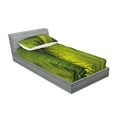 thumbnail image 2 of Ambesonne Nature Fitted Sheet & Pillow Sham Set, Tropical Foliage Leaf, Twinxl, Fern Green, 2 of 2