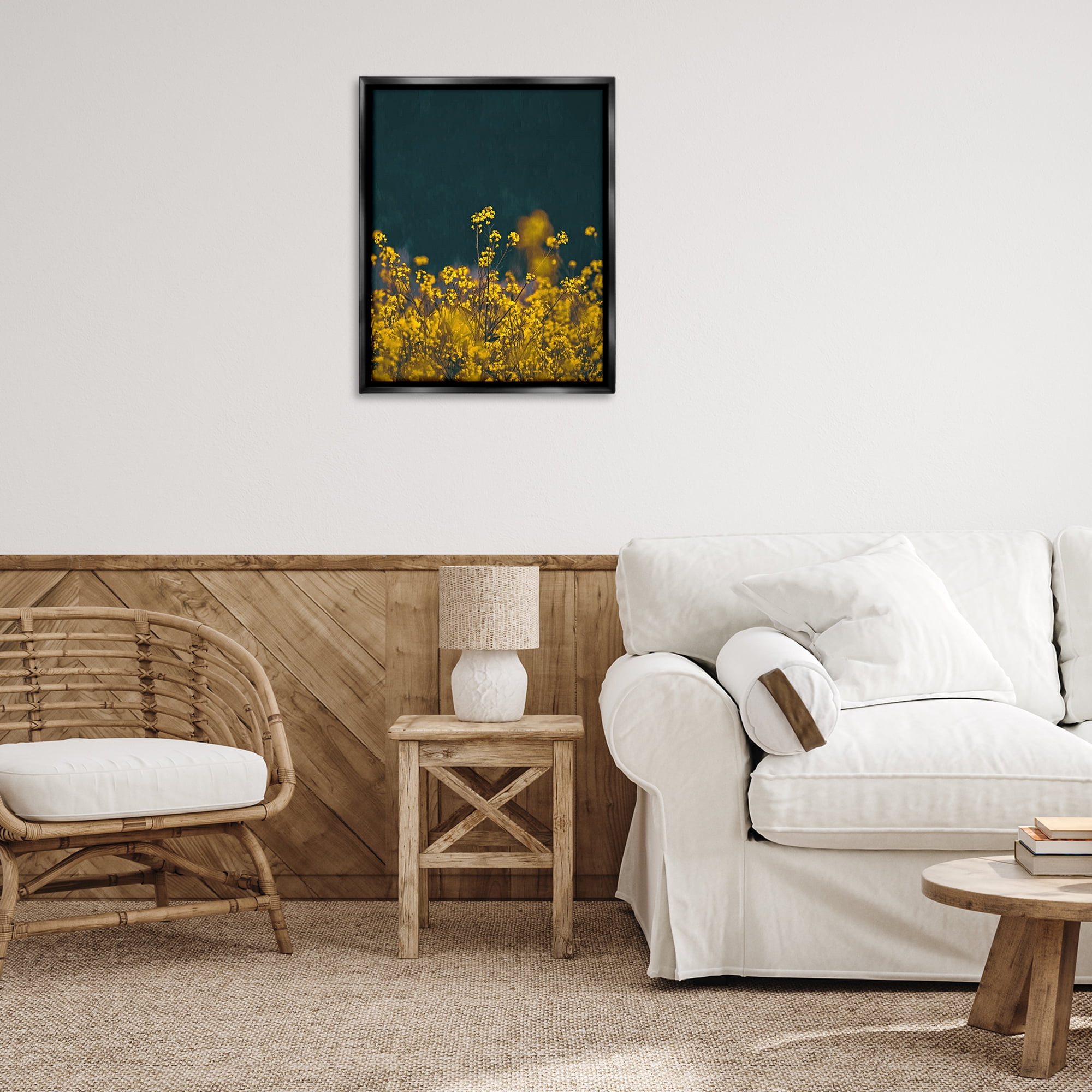 Stupell Industries Marigold Meadow Flowers Plants & Flowers Photography Black Floater Framed Canvas Art Print Wall Art, 25 x 31