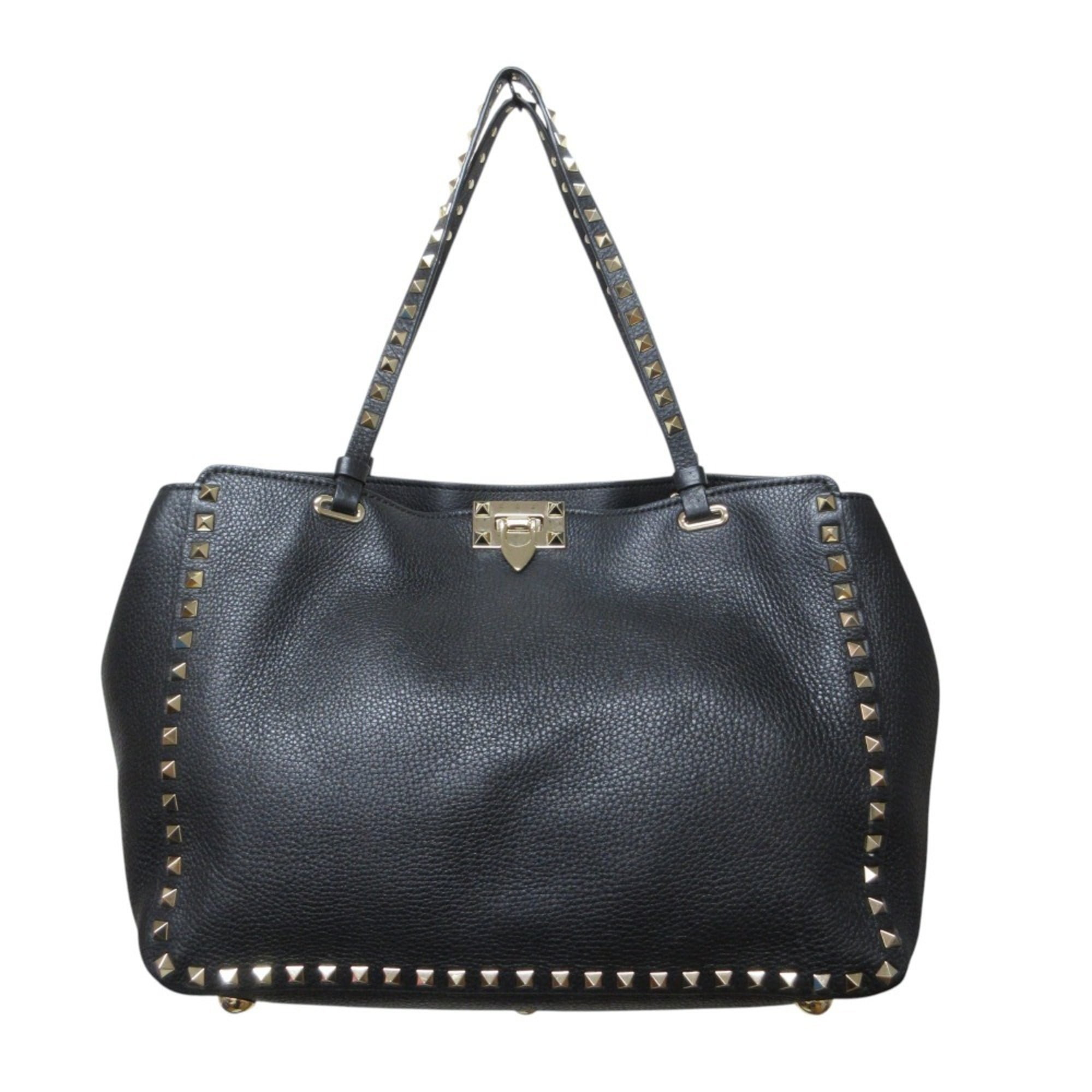 ハンドバッグ Valentino Garavani Black Leather Rockstud East-West Handbag ハンドバッグ Valentino Garavani Black Leather Rockstud East