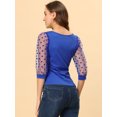 thumbnail image 4 of INSPIRE CHIC Hauts Décontractés Vintage à Col Carré Manches 3/4 en Mesh pour Femmes, 4 of 5