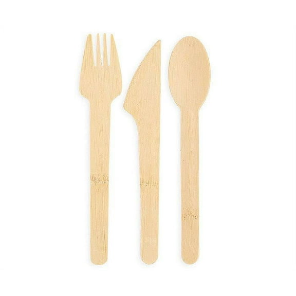 Bambu Utensils 24 pack Bamboo Fork Spoon Knife