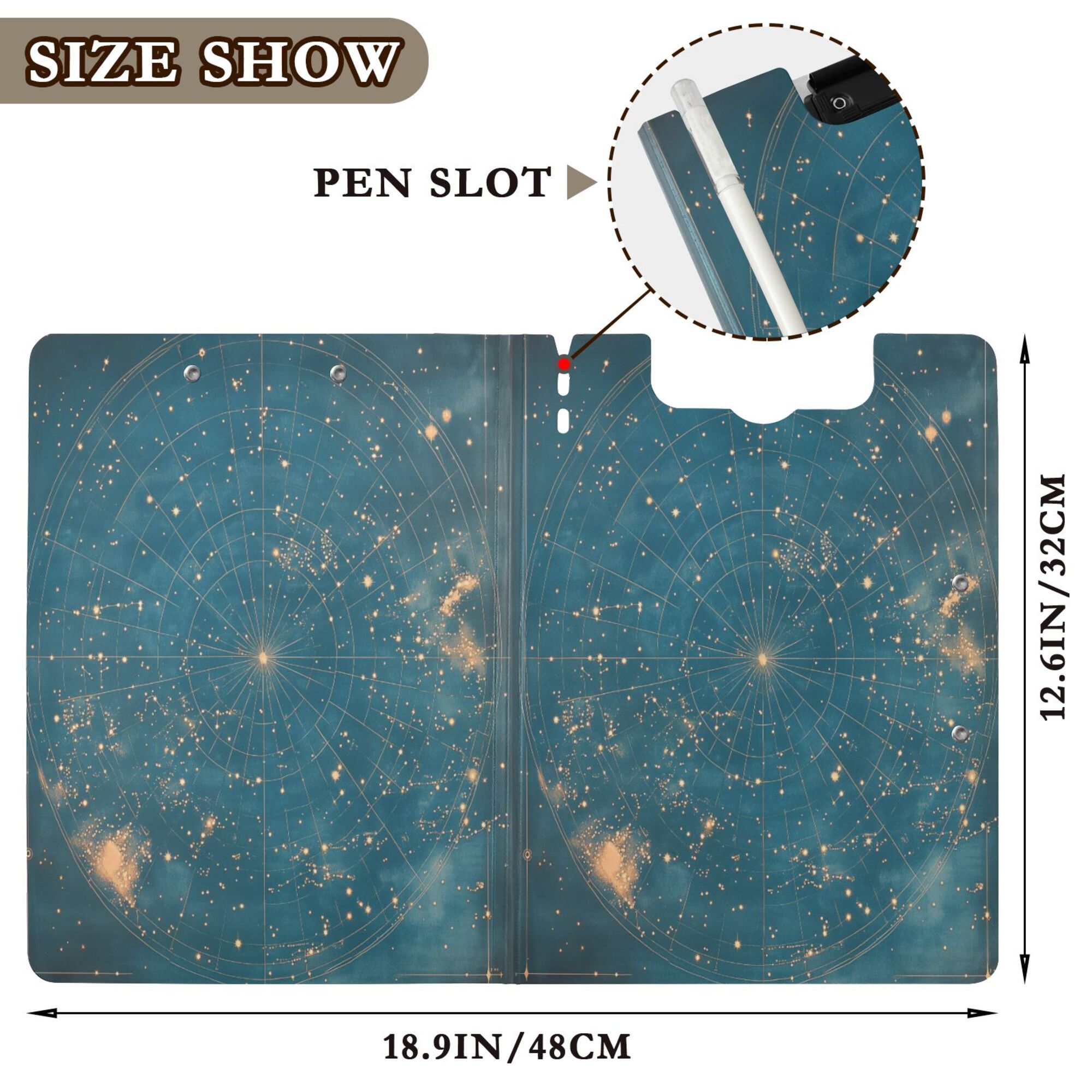 FORMRS A4 Clipboard Folder with Pen Holder Horizontal Foldable School Office Binder, Star Map