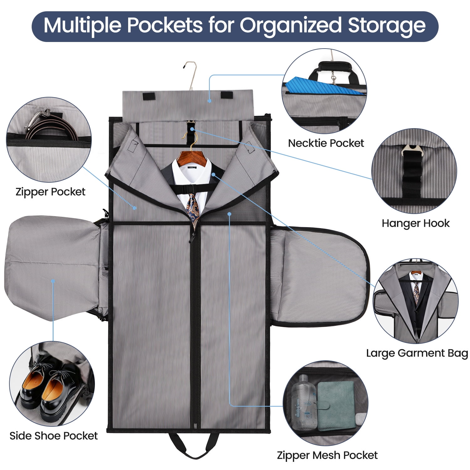 New York Xpress Convertible Rolling Garment Bag for Travel, with Wheels & Shoe Pouch, for Weekend & Business, Black, RG161