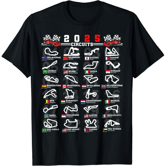 2025 Open Wheel Racing World Circuits Race Tracks T-Shirt - As Picture -