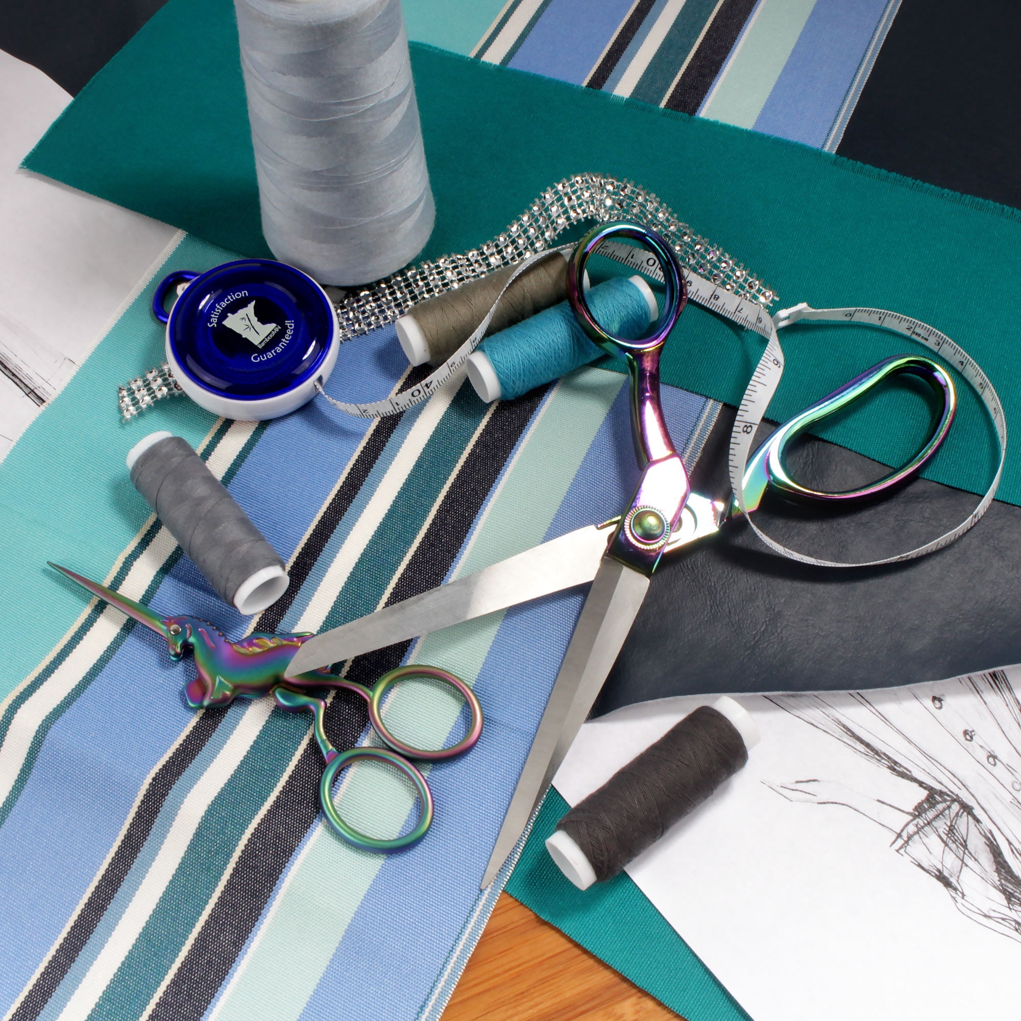 JubileeYarn Unicorn Scissors Heavy Duty Sewing Set - 2 Scissors, Blue Measuring Tape - 10 Pack