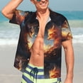 thumbnail image 5 of KLL Men's Hawaiian Shirt Short Sleeve Button Down Beach Shirts-Red And Gray Flame Fox, 5 of 5