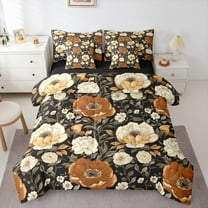 Manfei Retro Rustic Flower 7-Piece Twin Bedding Sets,Brown Beige Floral Bedding Comforter Set,Natural Plant Theme Sheet Sets For Kids,Ultra Soft Home Decor Reversible