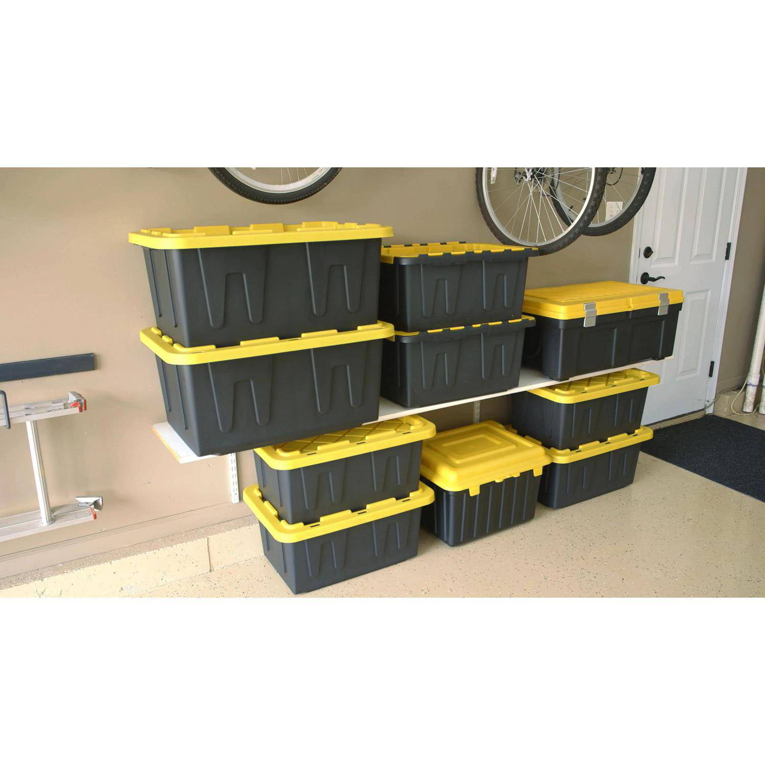 TOUGH BOX 27 Gallon Stackable Storage Totes with Lids, Black and Yellow (4  pack)