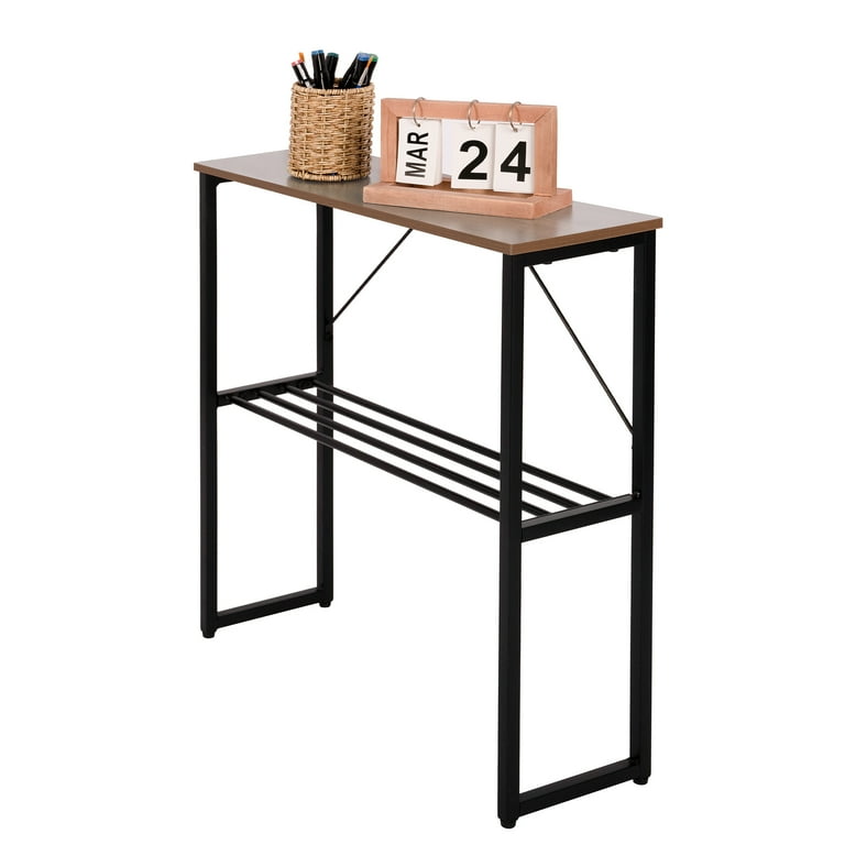 Tall End Table Narrow Side Table with Storage Shelve Walnut