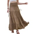 thumbnail image 2 of Summer Maxi Skirts for Women 2026 Elastic High Waist Swing A Line Beach Skirt with Pockets S Khaki, 2 of 5