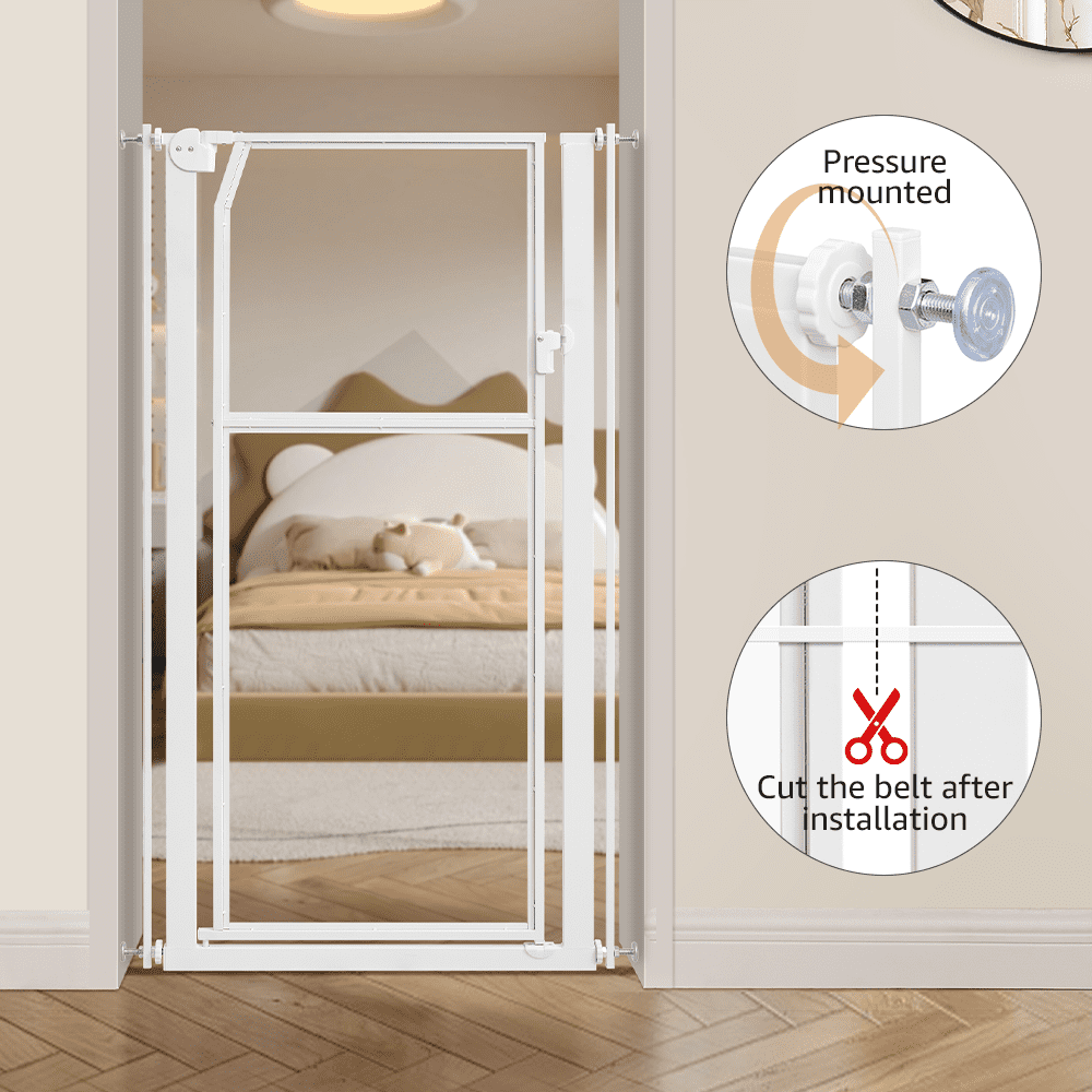 unipaws 56" Extra Tall Pet Gate, Clear Acrylic Tall Cat Gate, White