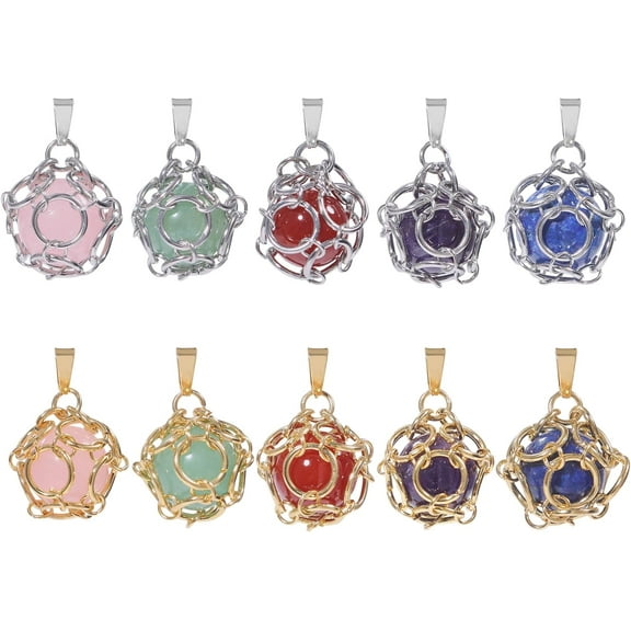 1 Set 20Pcs Crystal Necklace Wire Wrapped 10 Styles Stainless Steel Wire Natural Raw Gemstone Crystal Pendant Natural Gemstone Quartz Jewelry for Necklace Making DIY Craft