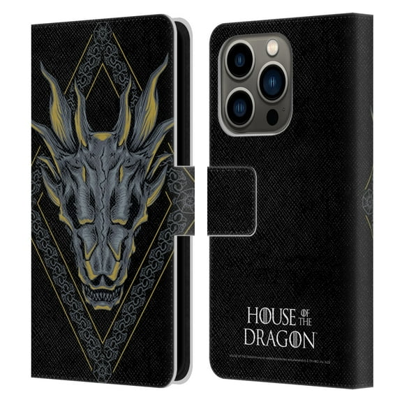 Head Case Designs Officially Licensed House Of The Dragon: Television Series Graphics Dragon Head Leather Book Wallet Case Cover Compatible with Apple iPhone 14 Pro