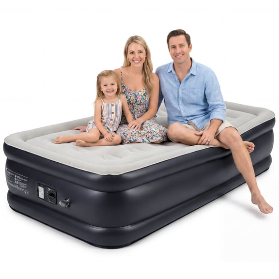 Air Mattress Twin Size with Built in Pump 18 Inch Raised Inflatable Bed 660 lbs Capacity Portable Guest Bed for Home Travel Camping Navy Blue Gray