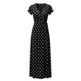 thumbnail image 5 of Busydd Womens Polka Dot Fall Maxi Dress Fashion Elegant V Neck Short Sleeve Long Dress Casual Flowy Slit Homecoming Dresses S, 5 of 5