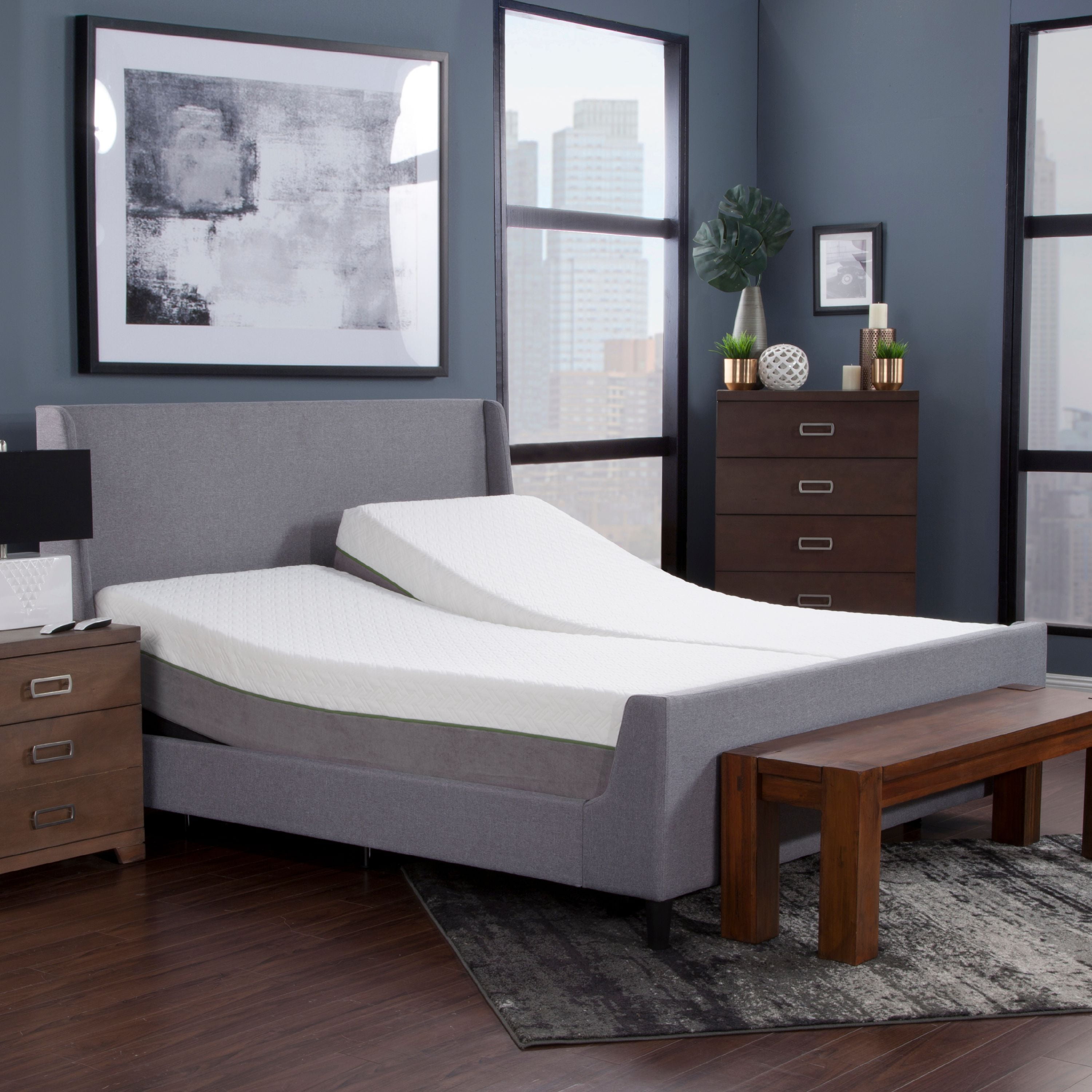 Blissful Nights 12" Copper Infused Memory Foam Mattress, Cal King Split and Adjustable Base