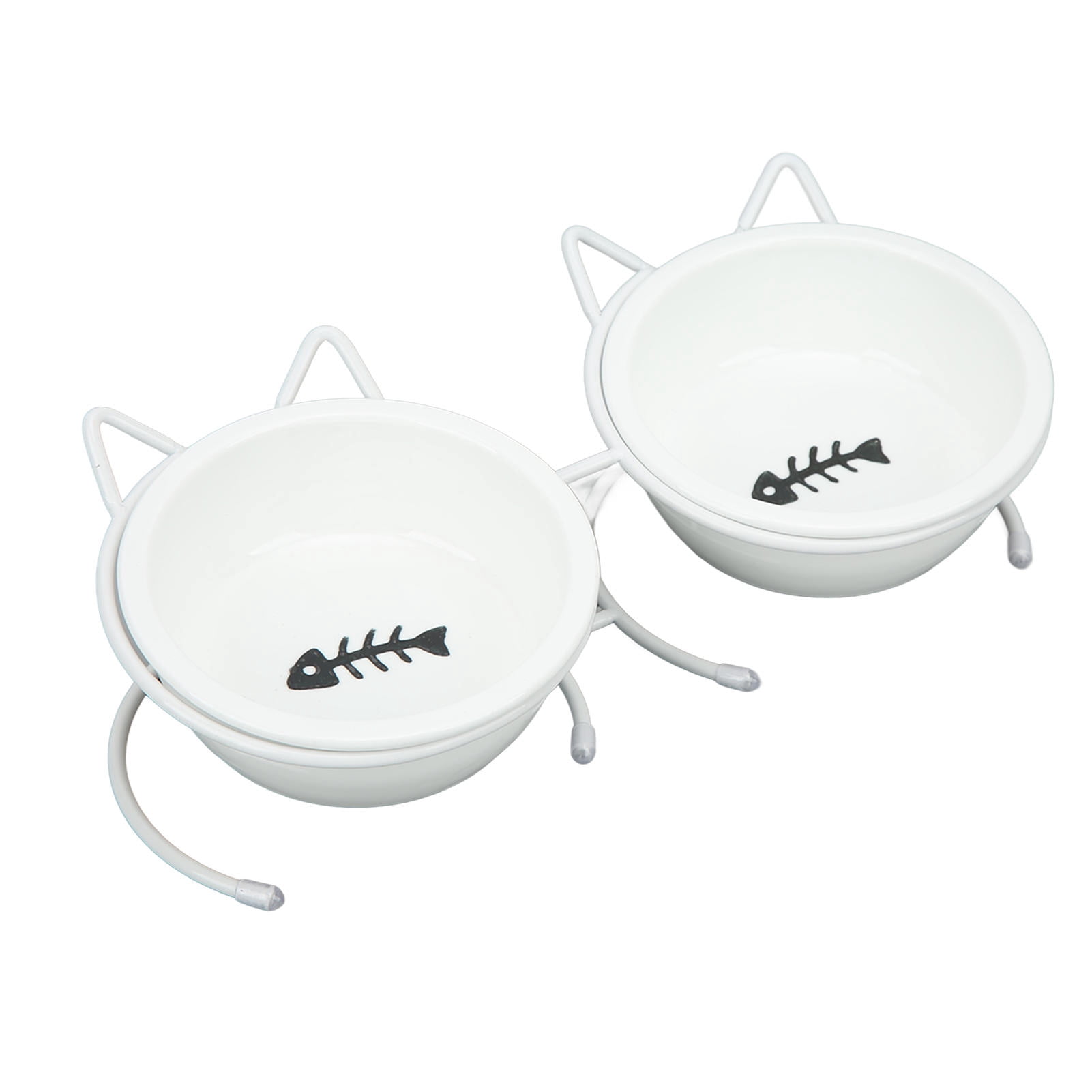 BOKYAN Double Ceramic Cat & Dog Bowl Set with Raised Metal Stand, 15° Tilt, Non‑Slip Feet, Easy Clean, Dishwasher Safe