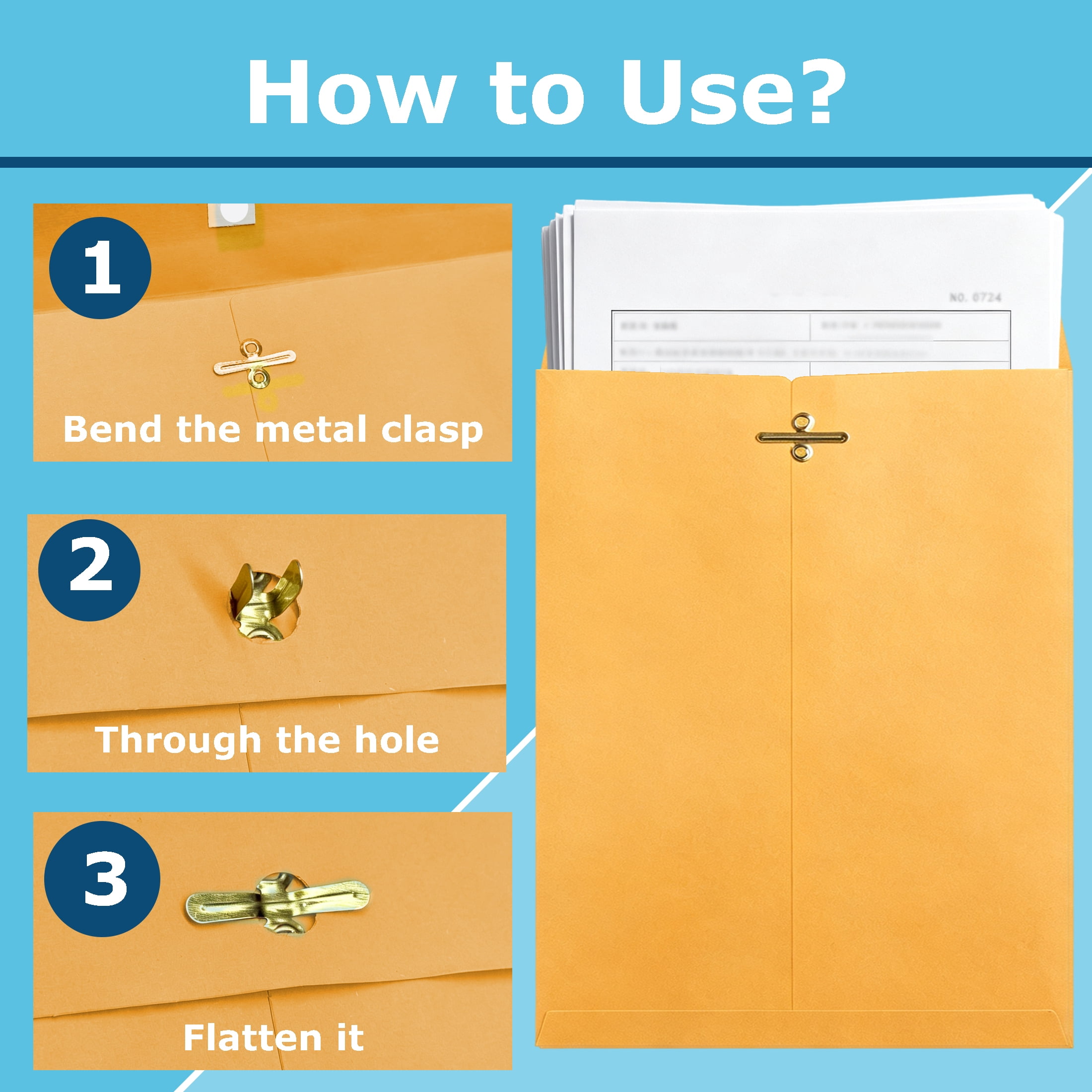 9 x 12 Inch Kraft Clasp Envelopes, 30 Pack Brown Envelopes with Metal Clasp & Gummed Seal, Reusable Document Mailing Envelopes for Office, Home, School Filing & Storage
