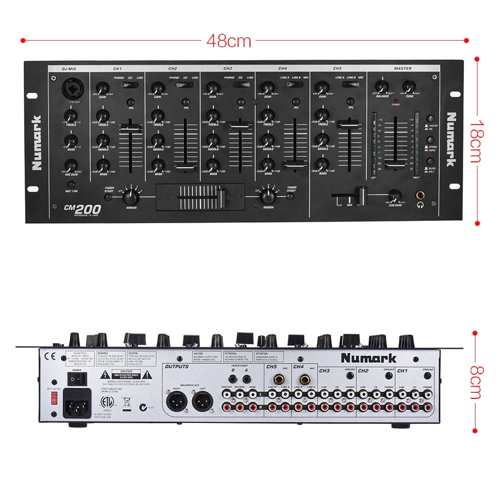 Dcenta Professional 5-Channel DJ Rack Mount Stereo Mixer Mixing Console