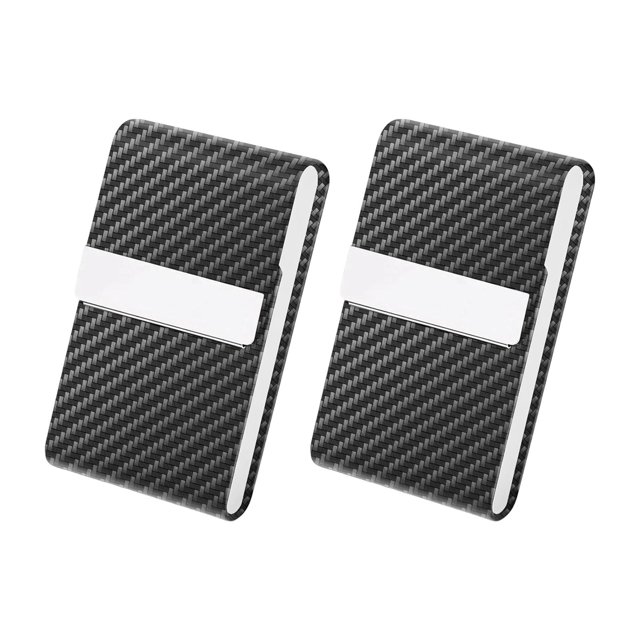 2 tarjeteros de piel sintética y acero inoxidable para tarjetas de crédito personales.