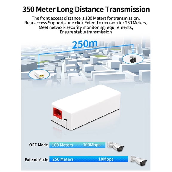 2 Port POE Repeater 10/100Mbps 1 to 2 PoE Extender with IEEE802.3Af/At Plug&Play 48V for PoE Switch NVR IP Camera AP