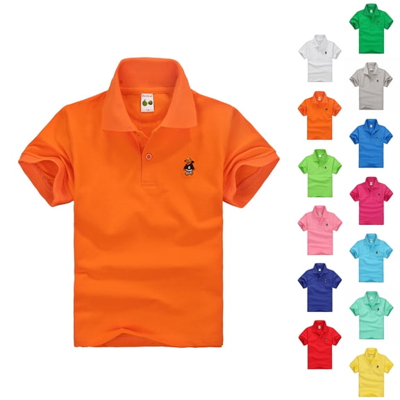 XINXIAOO Boys Short Sleeve Polo Shirt Buttons Collared Shirts Athletic Tops Tennis Shirts School Uniform Shirt Kids Boys Size 7-8 Years Orange Shirt