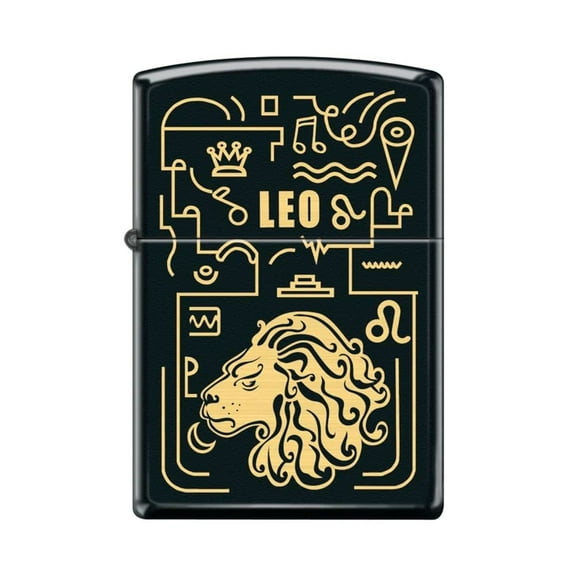 Zippo Lighter - Personalized Custom Message Engraved on Backside for Leo Zodiac Black Matte #Z5303