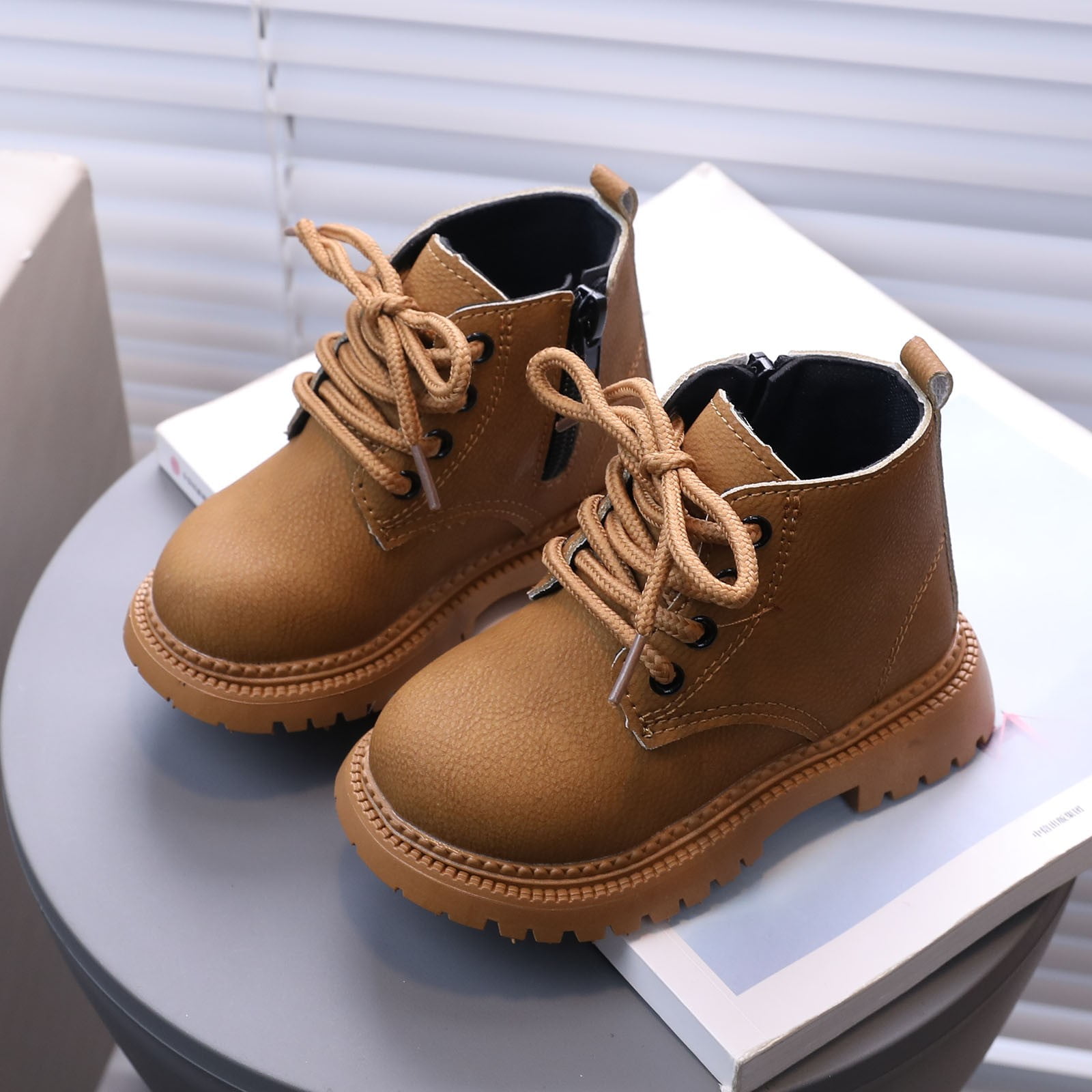 Sngxgn Boys Girls Lace Up Side Zipper Ankle Boots(Toddler