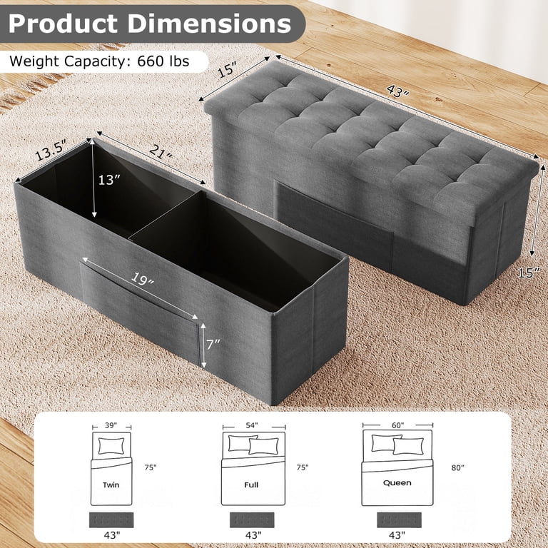 Costway 43 In Folding Storage Ottoman Bench, Dark Gray photo 3